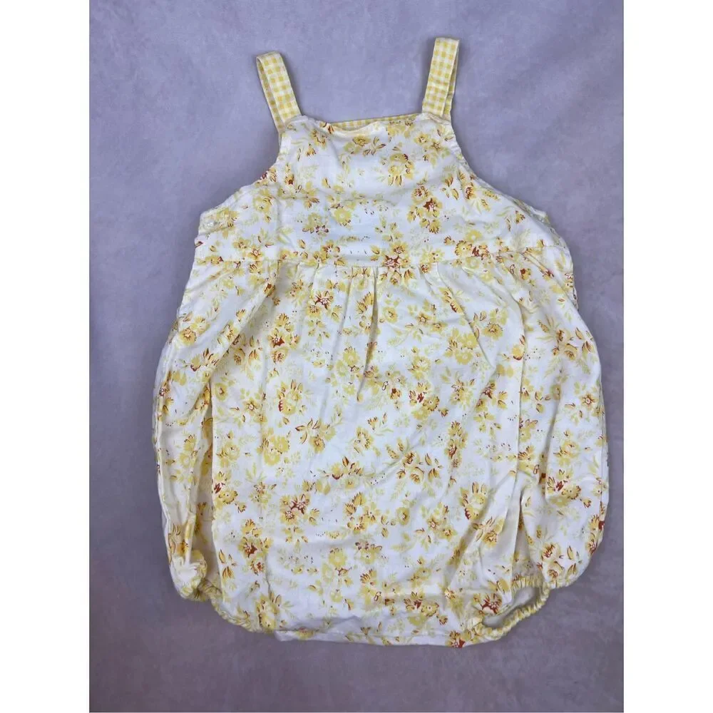 Vintage Yellow Floral Bubble Jumper Hushpuppies Size 12M 90s Y2K
